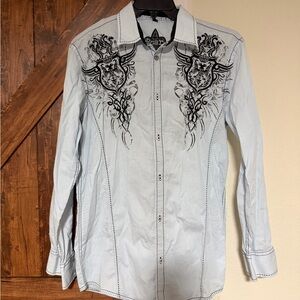 Roar Sky Blue Shirt with Black Embroidery Men Size M